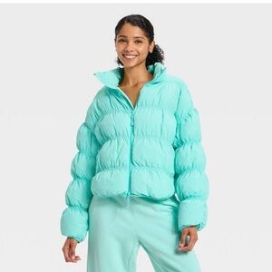 Light Aqua Puffer Jacket - Women